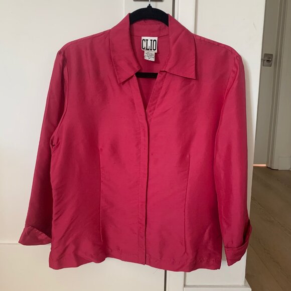 Vintage CLIO Silk Blouse Plum Berry Color Size 12 Elegant Work Shirt - Picture 14 of 15